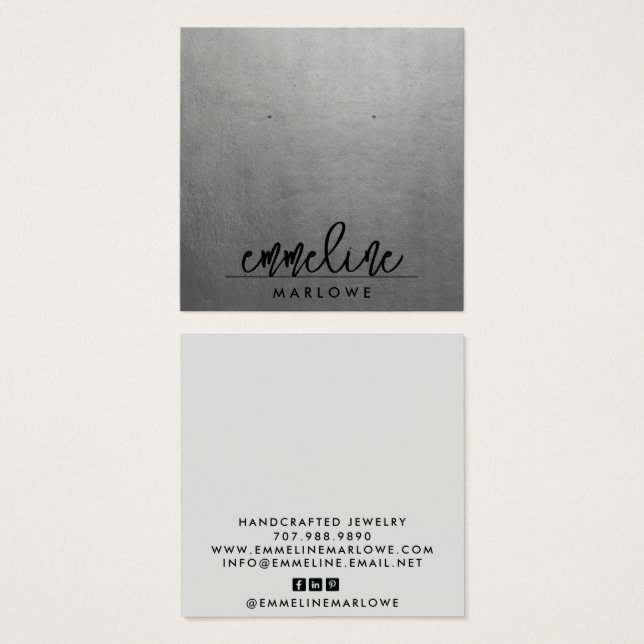 Cartes De Visite Silver chic moderne minimalBijoux à oreille noire (Devant & derrière)