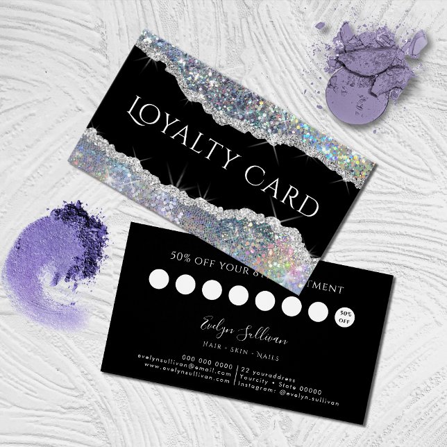 Cartes De Visite Silver iridescent glitter loyalty card (Créateur téléchargé)