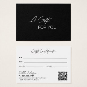 Cartes De Visite Simple Black Elegant Moderne Certificat Cadeau
