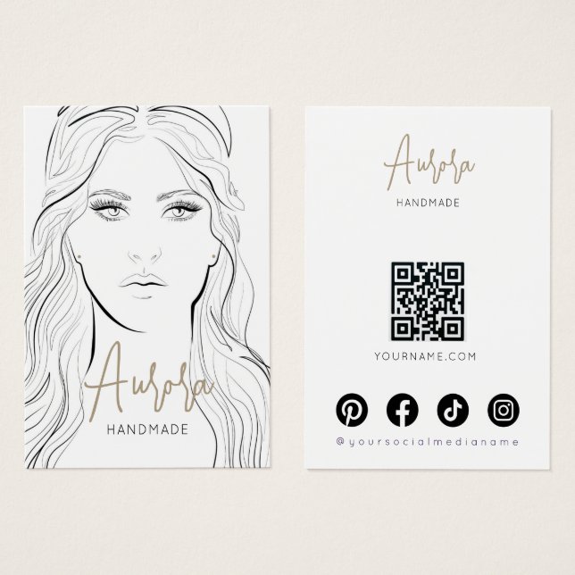 Cartes De Visite Simple Black White Girl Drawing Jewelry Display (Devant & derrière)