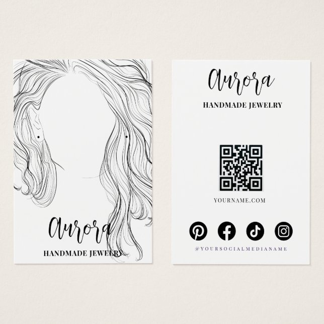 Cartes De Visite Simple Black White Wavy Hair Jewelry Display Card (Devant & derrière)