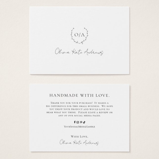 Cartes De Visite Simple classique Monogramme Wreath Élégant (Devant & derrière)