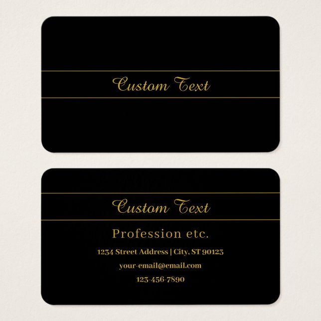Cartes De Visite Simple Customizable Gold & Black Text Design  (Devant & derrière)