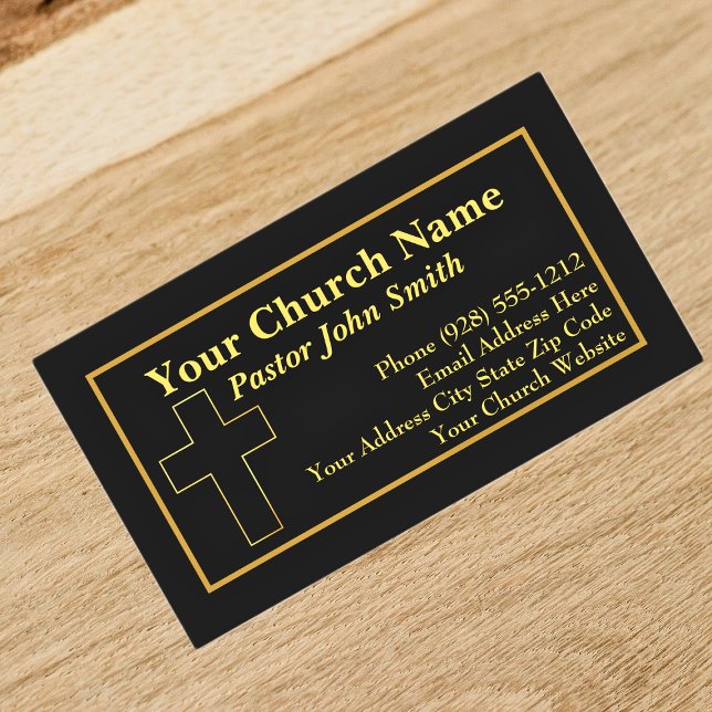 Cartes de visite Simple Église Pasteur Croix Or (Créateur téléchargé)