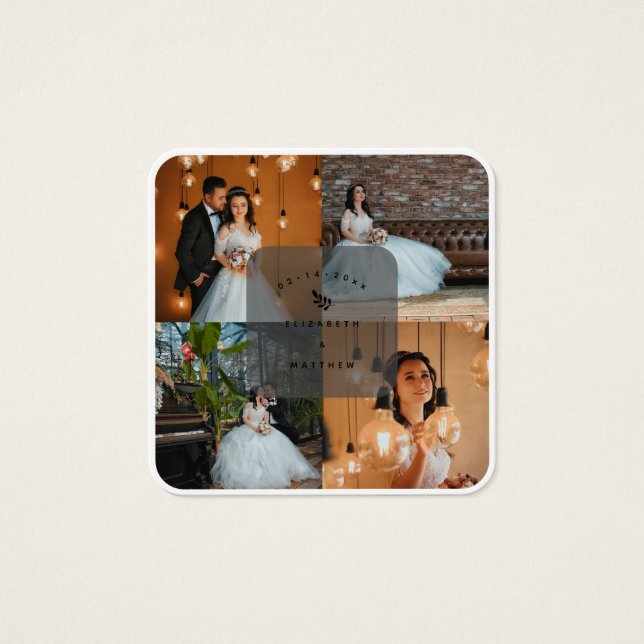 Cartes De Visite Simple Elegant 4 Photo Collage Mariage Papeterie (Devant)