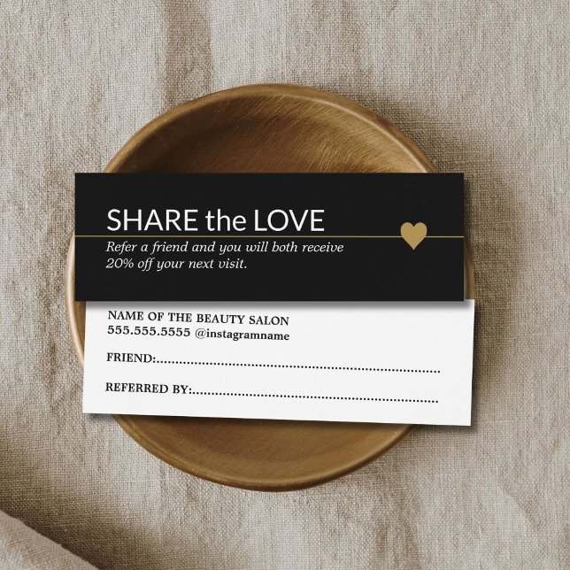 Cartes De Visite Simple Elegant Black White Gold Heart Référence (Créateur téléchargé)