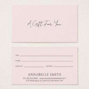 Cartes De Visite Simple élégant moderne Blush Pink certificat cadea