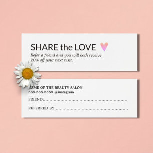 Cartes De Visite Simple Élégant Noir Blanc Rose Coeur Référence