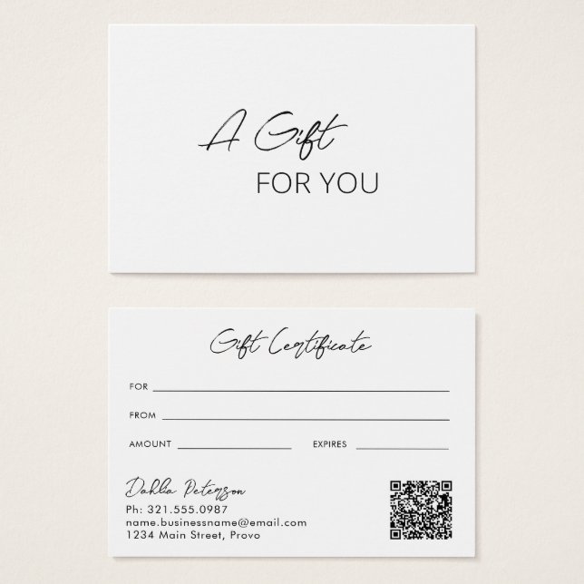 Cartes De Visite Simple Elegant QR Code Modern Cadeau Certificat (Devant & derrière)