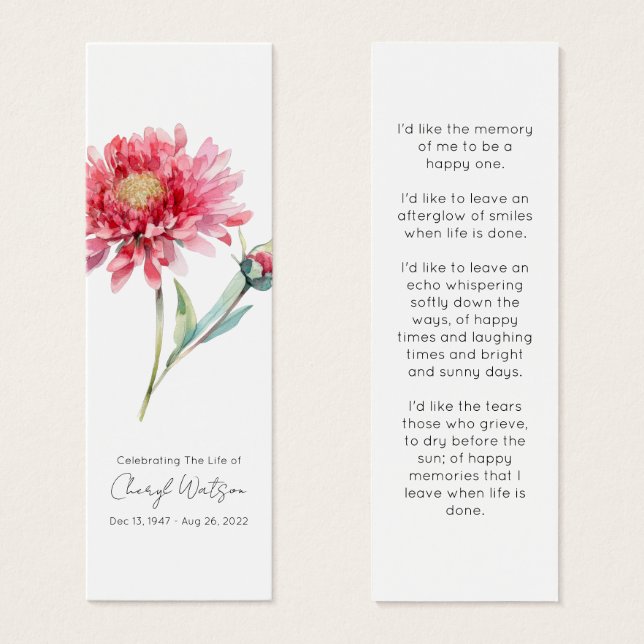Cartes De Visite Simple marque-page mémorial funéraire Chrysanthème (Devant & derrière)