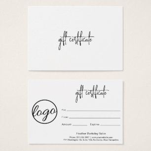 Cartes De Visite Simple Modern Business Logo Gift Certificate