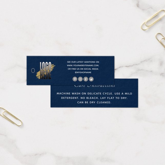 Cartes De Visite Simple Navy Blue Logo Vêtements Paquet de soins In (Bureau)