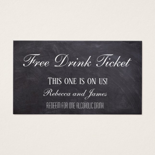 Cartes De Visite Simple Rustic Chalkboard Mariage Billet de boisson (Devant)
