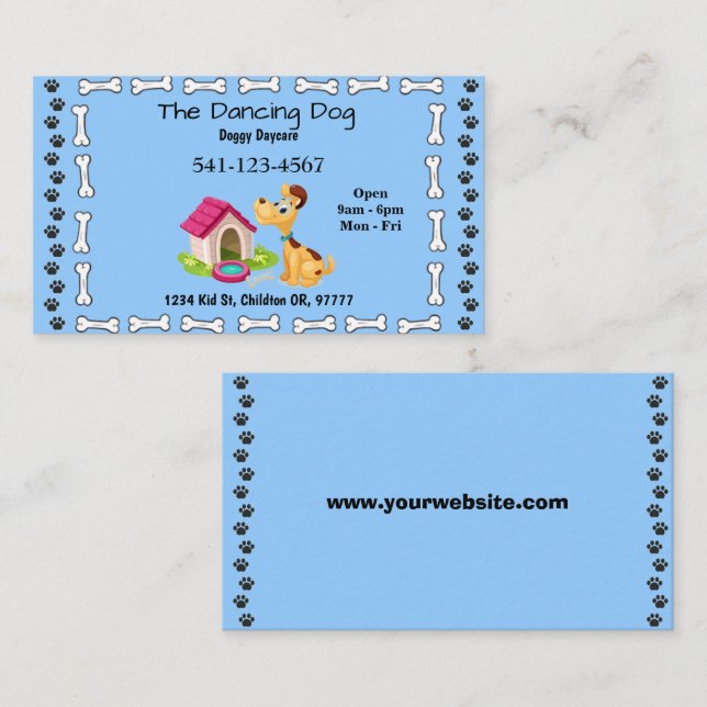 Cartes de visite simples de garderie pour chiens (Devant / Derrière)