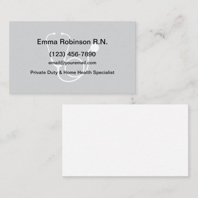 Cartes de visite simples pour infirmière diplômée (Devant / Derrière)