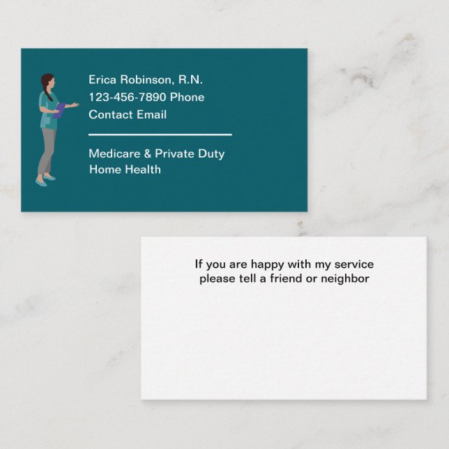 Cartes de visite simples pour infirmière diplômée (Devant / Derrière)
