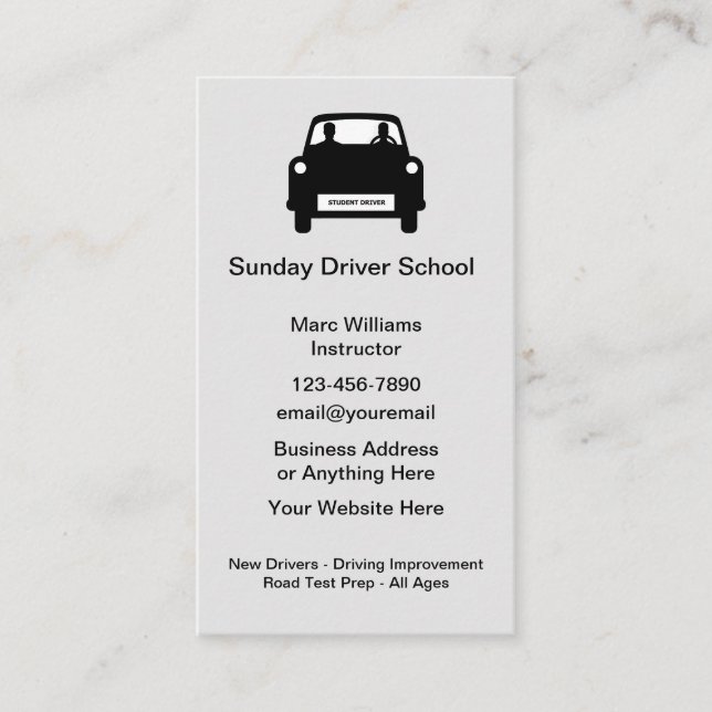 Cartes de visite simples pour instructeur d'auto-é (Devant)