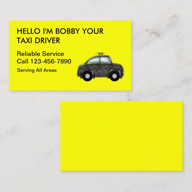 Cartes de visite simples pour taxi (Devant / Derrière)