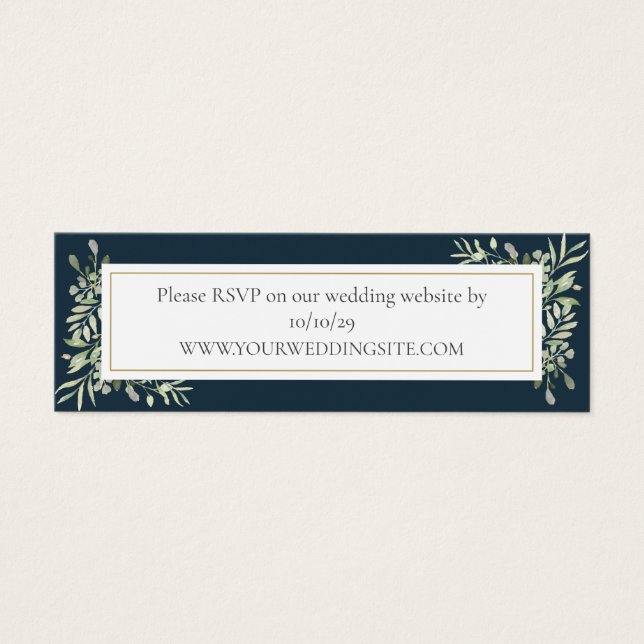Cartes De Visite Site Mariage de la Marine Blue Botanical Greenery  (Devant)