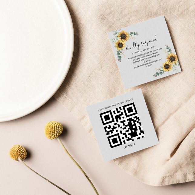 Cartes De Visite Site Mariage de tournesol Eucalyptus QR Code RSVP (Créateur téléchargé)