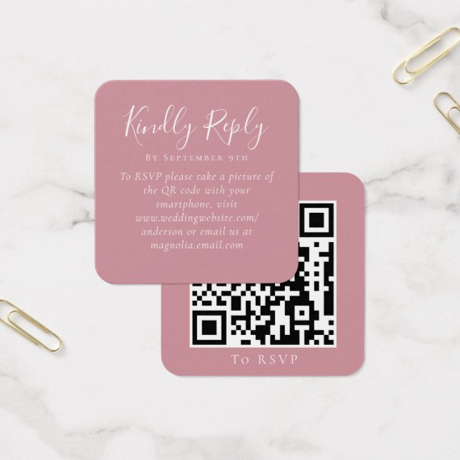 Cartes De Visite Site Mariage Dusty Rose QR Code RSVP (Bureau)