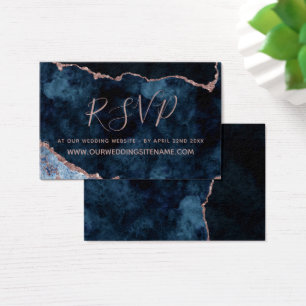 Cartes De Visite Site Mariage en marbre bleu marine RSVP Insérer de