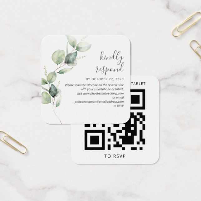 Cartes De Visite Site Mariage Eucalyptus Green Code QR RSVP (Bureau)