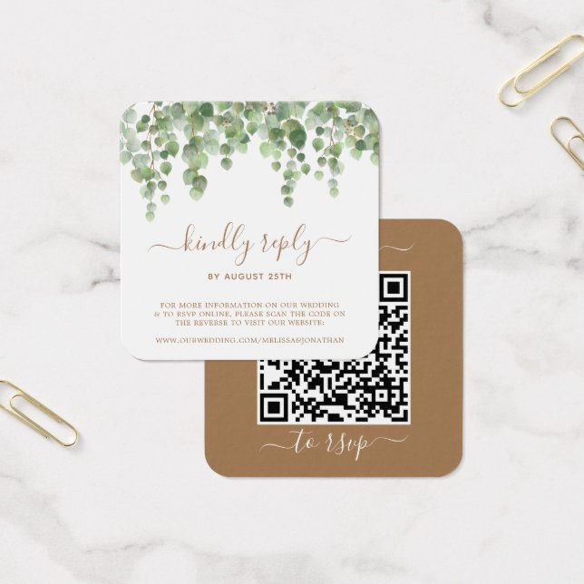 Cartes De Visite Site Mariage Eucalyptus Green Code QR RSVP (Bureau)