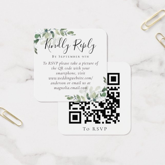 Cartes De Visite Site Mariage Eucalyptus QR Code RSVP (Bureau)