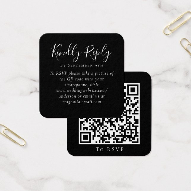 Cartes De Visite Site Mariage noir QR Code RSVP (Bureau)