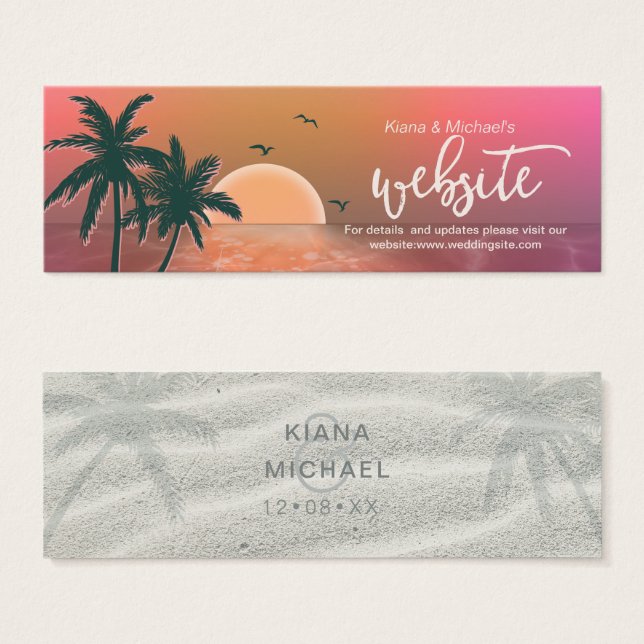Cartes De Visite Site Mariage Tropical Isle Sunrise Pink ID581 (Devant & derrière)