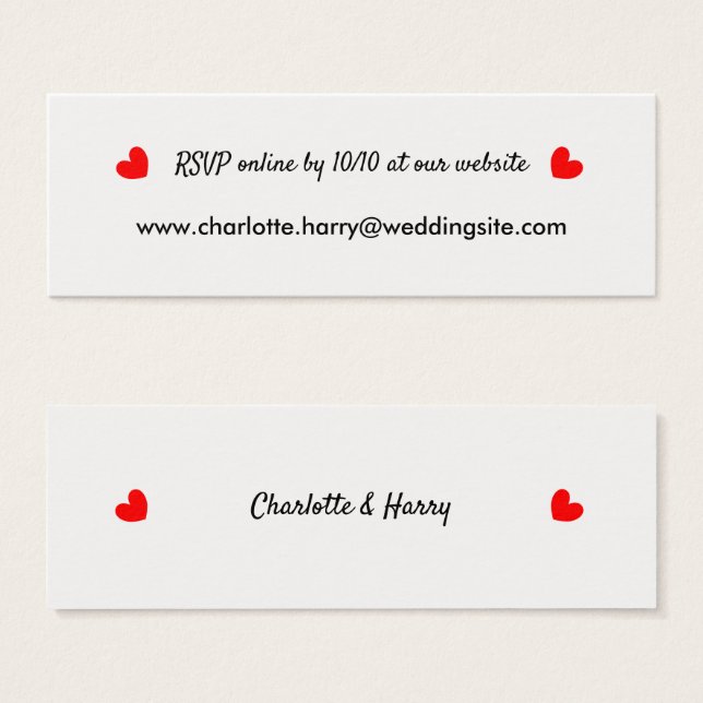 Cartes De Visite Site Web du Mariage RSVP personnalisé (Devant & derrière)
