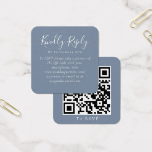 Cartes De Visite Site Web Dusty Blue Mariage QR Code RSVP