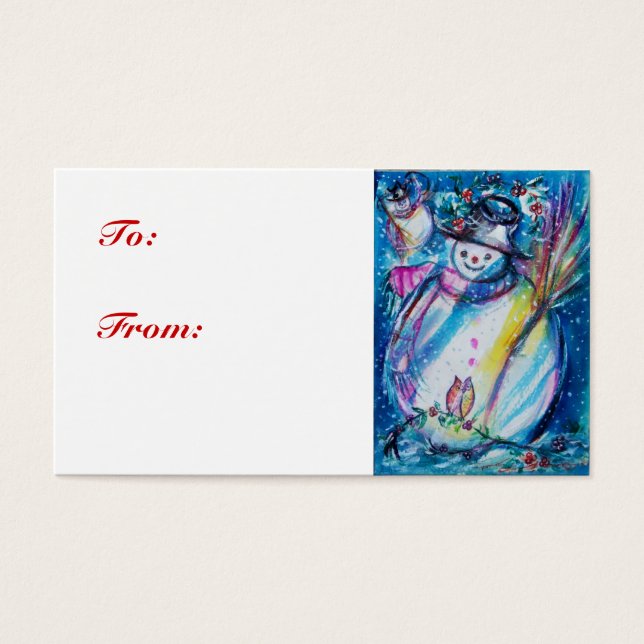 Cartes De Visite SNOWMAN With OWL, étiquette cadeau (Devant)