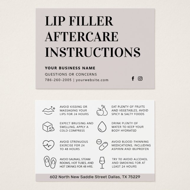 Cartes De Visite Soins Après-Complétion des Lèvres Soft Taupe Class (Devant & derrière)