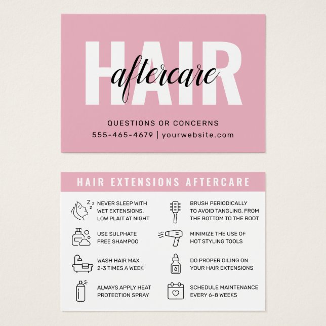 Cartes De Visite Soins après-vente des extensions de cheveux rose m (Devant & derrière)
