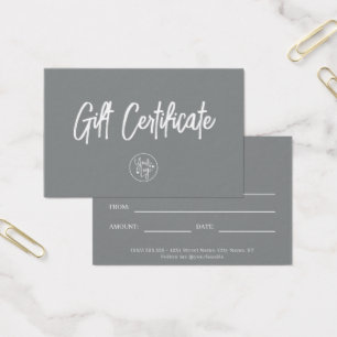 Cartes De Visite Sophisticated Stone Gray Business Gift Certificate
