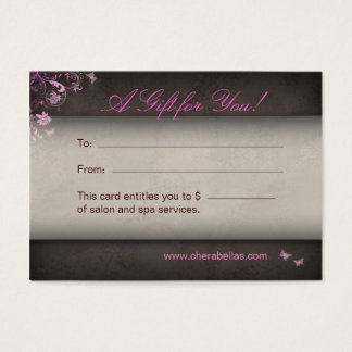Cartes De Visite Spa de la carte-cadeau Salon Papillon rose