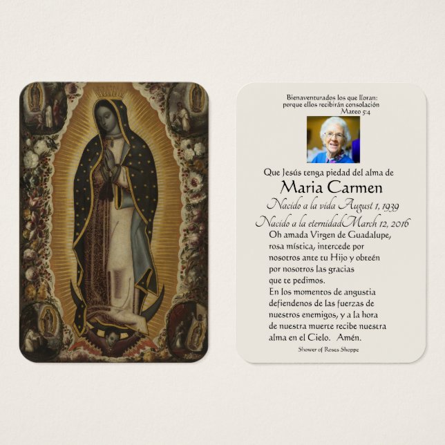 Cartes De Visite Spanish Guadalupe Mary Funeral Prayer  Holy Card (Devant & derrière)