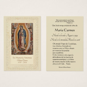 Cartes De Visite Spanish Guadalupe Mary Funeral Prayer  Holy Card