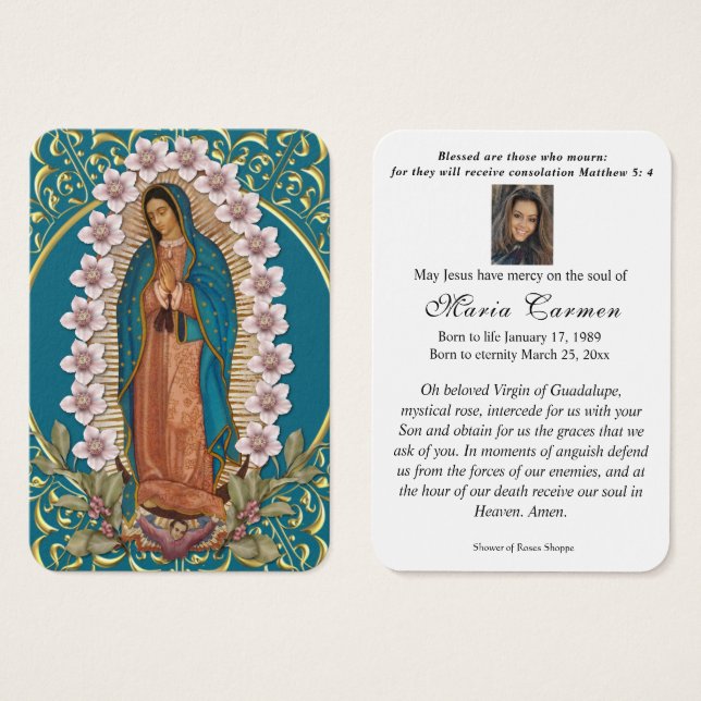 Cartes De Visite Spanish Virgin Mary Guadalupe Catholic Funeral (Devant & derrière)
