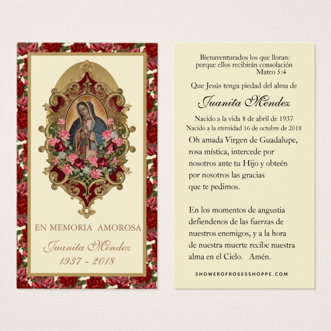 Cartes De Visite Spanish Virgin Mary Roses Religious Prayer Card (Devant & derrière)