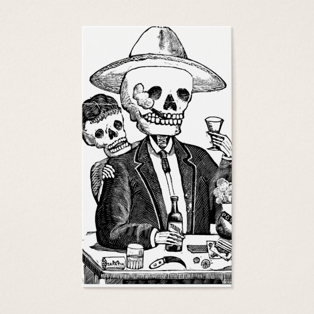 Cartes De Visite Squelette Boire de la Tequila et Fumer, Mexique (Devant)