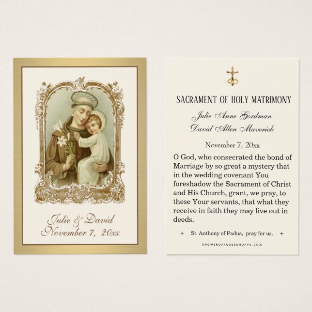 Cartes De Visite St. Anthony Jesus Elegant Gold Wedding Favor Card (Devant & derrière)