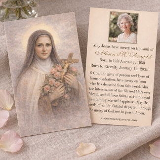 Cartes De Visite St. Therese Catholic Funeral Memorial Holy Card -