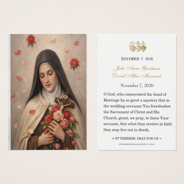 Cartes De Visite St Therese of Lisieux Wedding Prayer Card  (Devant & derrière)