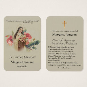 Cartes De Visite St. Therese Pink Roses Funeral Memorial Holy Card