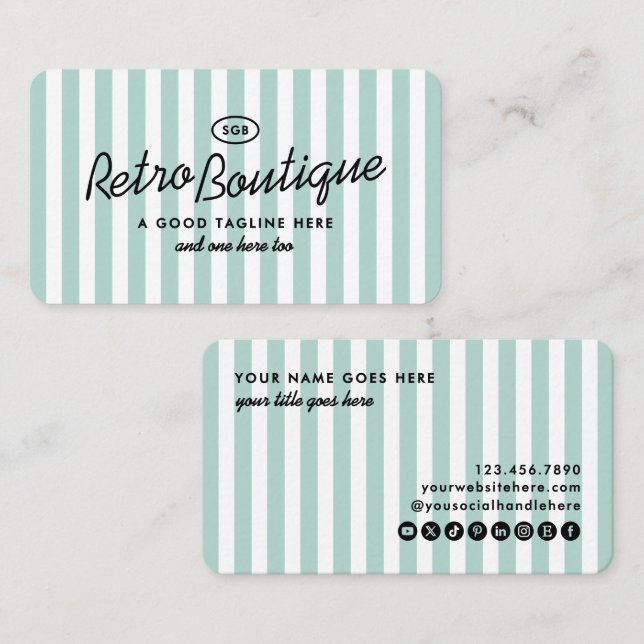 Cartes de visite standard rayées vintage côtières (Devant / Derrière)