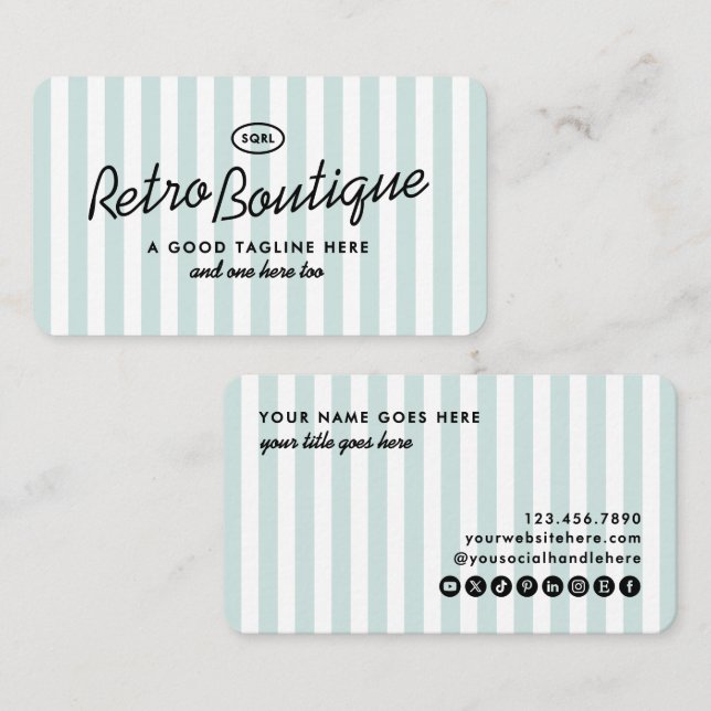 Cartes de visite standard rayées vintage côtières (Devant / Derrière)