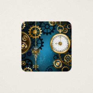 Cartes De Visite Steampunk Arrière - plan turquoise avec Gears